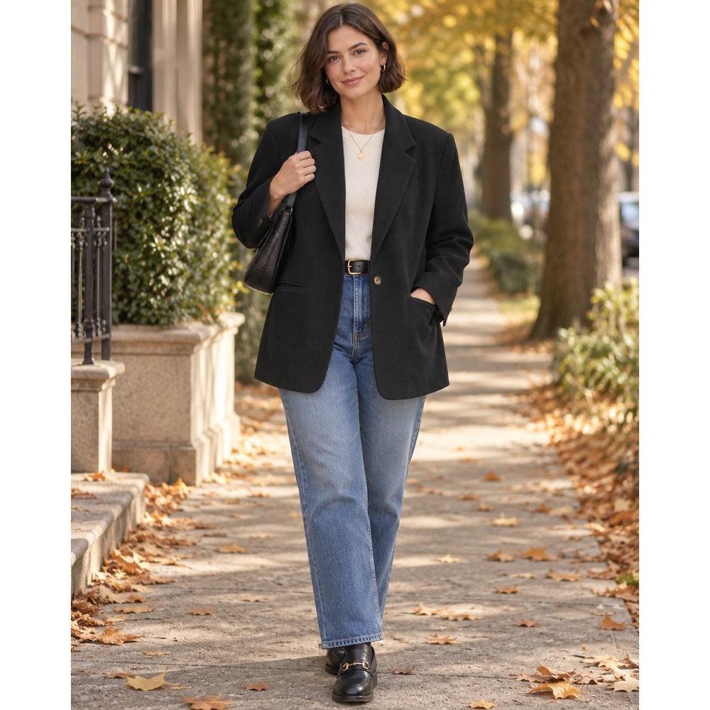 Harvé Benard Sport Vintage Wool Cashmere Blend Black Blazer Women's 14